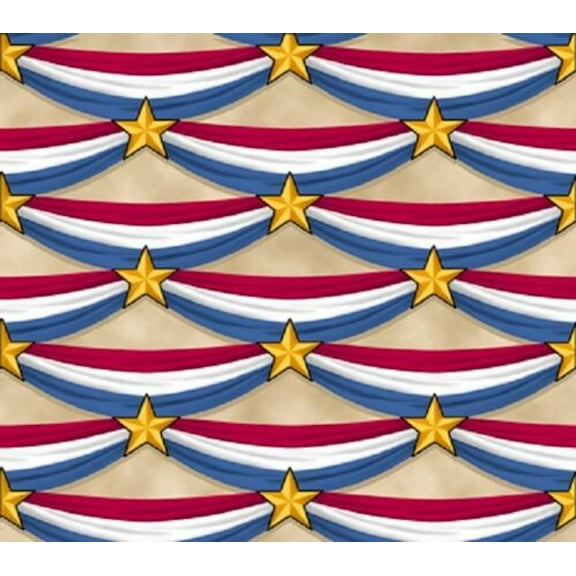 "Long May She Wave" Bunting Red, White, and Blue Cotton Fabric Sold by the Yard