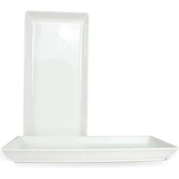 Long Melemine Serving Tray, 17.3x8x1.5 in Serving Platters and Trays for Appetizer, Charcuterie, Bread, Fruit, Dessert, Set of 2, White