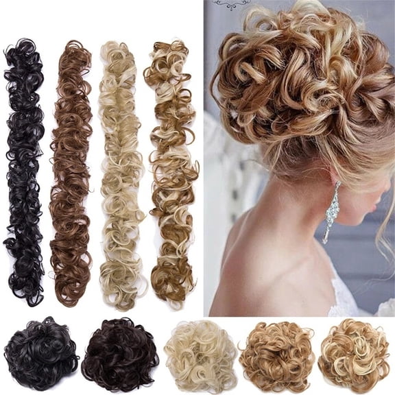 Long Messy Hair Bun - Synthetic Wrap Around Curly Chignon for Effortless Updos and Ponytails