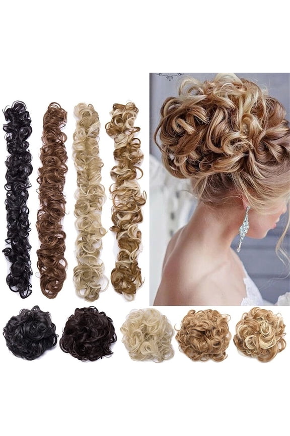 Long Messy Hair Bun - Synthetic Wrap Around Curly Chignon for Effortless Updos and Ponytails