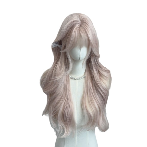 Long Millennial Pink Wavy Wig for Women  Synthetic Heat Resistant Curly Wig, Natural Middle Part Lace Front, Daily & Party Use