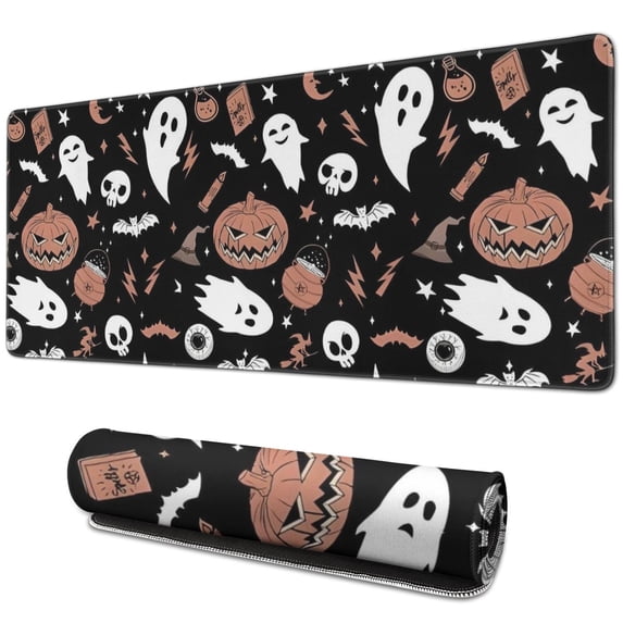 Long Mouse Pads for Desk,Accented Spooky Halloween Pattern Desk Mats on Top Of Desks, Desk Mouse Pad Extra Large with 3mm Non-Slip Base and Stitched Edge for Gaming,Office,Work,Home 31.5x11.8in