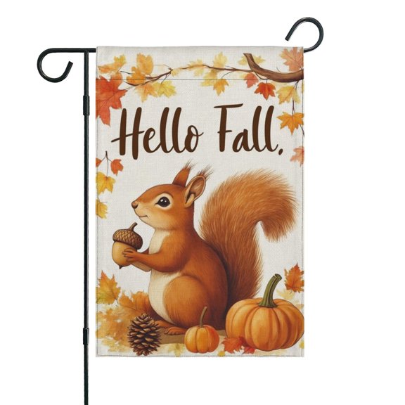 Hello Fall Squirrel Pumpkins Fall Garden Flags 12.5"x18" Double Side,Small Yard Flags for Outside,Outdoor Fall Decor,Autumn Funny Garden Flag Yard Decoration