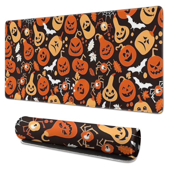 Long Mouse Pads for Desk,Autumn Halloween Pumpkin Pattern Desk Mats on Top Of Desks, Desk Mouse Pad Extra Large with 3mm Non-Slip Base and Stitched Edge for Gaming,Office,Work,Home 31.5x15.7in