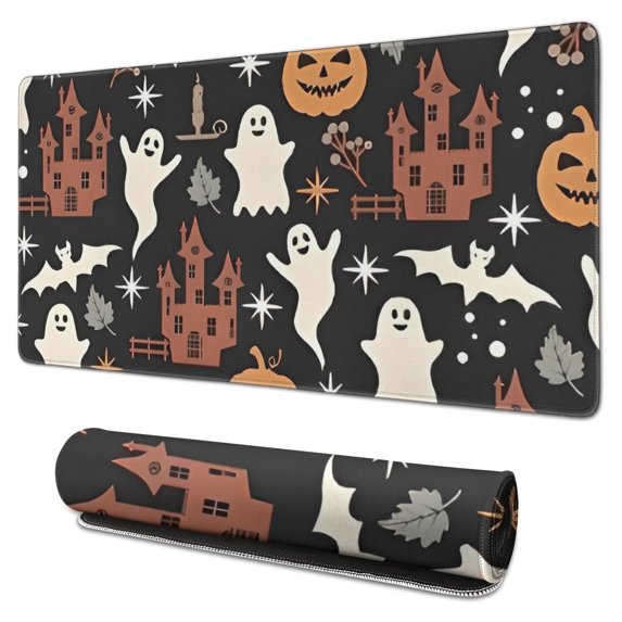 Long Mouse Pads for Desk,Autumn Halloween Scene Pattern Desk Mats on Top Of Desks, Desk Mouse Pad Extra Large with 3mm Non-Slip Base and Stitched Edge for Gaming,Office,Work,Home 31.5"x15.7"