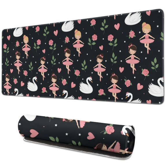 Long Mouse Pads for Desk,Ballerina Princess Swan Pattern Desk Mats on Top Of Desks, Desk Mouse Pad Extra Large with 3mm Non-Slip Base and Stitched Edge for Gaming,Office,Work,Home 31.5"x11.8"