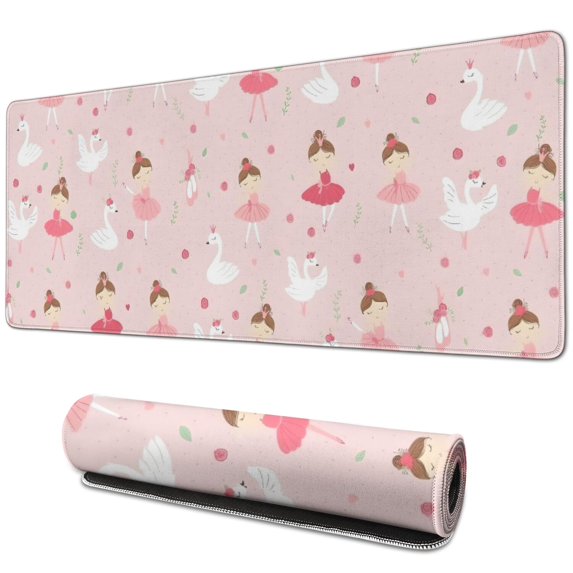 Long Mouse Pads for Desk,Ballet Swan Princess Pattern Desk Mats on Top Of Desks, Desk Mouse Pad Extra Large with 3mm Non-Slip Base and Stitched Edge for Gaming,Office,Work,Home 31.5"x11.8"