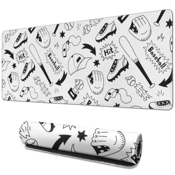 Long Mouse Pads for Desk,Baseball Doodle Pattern Desk Mats on Top Of Desks, Desk Mouse Pad Extra Large with 3mm Non-Slip Base and Stitched Edge for Gaming,Office,Work,Home 31.5"x11.8"