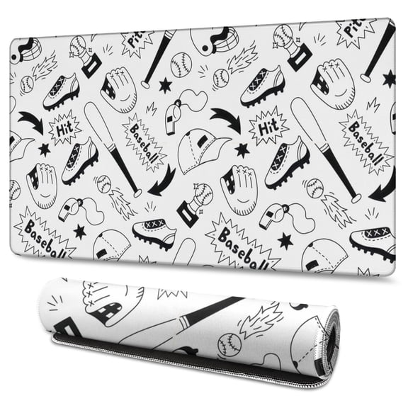 Long Mouse Pads for Desk,Baseball Doodle Pattern Desk Mats on Top Of Desks, Desk Mouse Pad Extra Large with 3mm Non-Slip Base and Stitched Edge for Gaming,Office,Work,Home 47.3"x23.6"