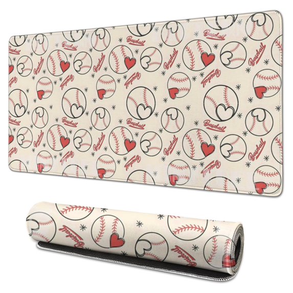 Long Mouse Pads for Desk,Baseball Heart Pattern Desk Mats on Top Of Desks, Desk Mouse Pad Extra Large with 3mm Non-Slip Base and Stitched Edge for Gaming,Office,Work,Home 31.5"x15.7"