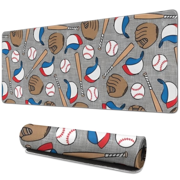 Long Mouse Pads for Desk,Baseball Items Pattern Desk Mats on Top Of Desks, Desk Mouse Pad Extra Large with 3mm Non-Slip Base and Stitched Edge for Gaming,Office,Work,Home 31.5"x11.8"