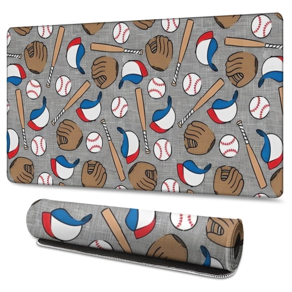 Long Mouse Pads for Desk,Baseball Items Pattern Desk Mats on Top Of Desks, Desk Mouse Pad Extra Large with 3mm Non-Slip Base and Stitched Edge for Gaming,Office,Work,Home 47.3"x23.6"