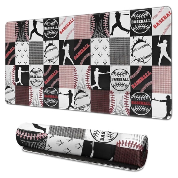 Long Mouse Pads for Desk,Baseball Patchwork Pattern Desk Mats on Top Of Desks, Desk Mouse Pad Extra Large with 3mm Non-Slip Base and Stitched Edge for Gaming,Office,Work,Home 31.5"x15.7"