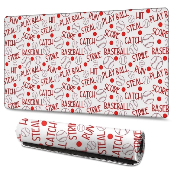 Long Mouse Pads for Desk,Baseball Word Pattern Desk Mats on Top Of Desks, Desk Mouse Pad Extra Large with 3mm Non-Slip Base and Stitched Edge for Gaming,Office,Work,Home 47.3"x23.6"