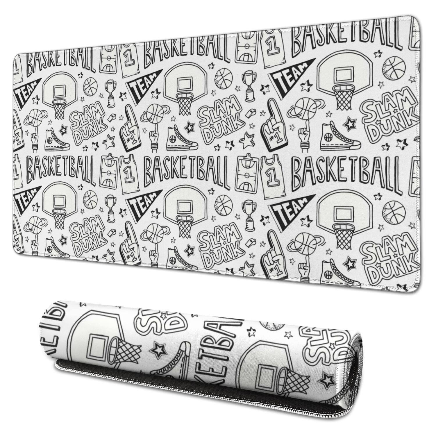Long Mouse Pads for Desk,Basketball Doodle Pattern Desk Mats on Top Of Desks, Desk Mouse Pad Extra Large with 3mm Non-Slip Base and Stitched Edge for Gaming,Office,Work,Home 31.5"x15.7"
