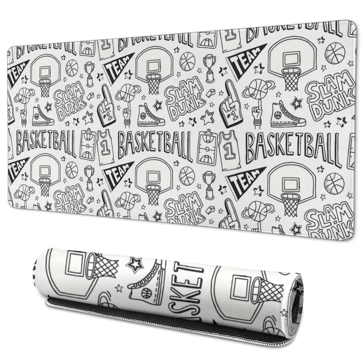 Long Mouse Pads for Desk,Basketball Doodle Pattern Desk Mats on Top Of Desks, Desk Mouse Pad Extra Large with 3mm Non-Slip Base and Stitched Edge for Gaming,Office,Work,Home 35.4"x15.7"