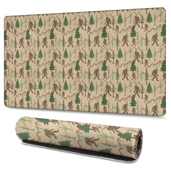Long Mouse Pads for Desk,Beige Bigfoot and Forest Pattern Desk Mats on Top Of Desks, Desk Mouse Pad Extra Large with 3mm Non-Slip Base and Stitched Edge for Gaming,Office,Work,Home 47.3"x23.6"
