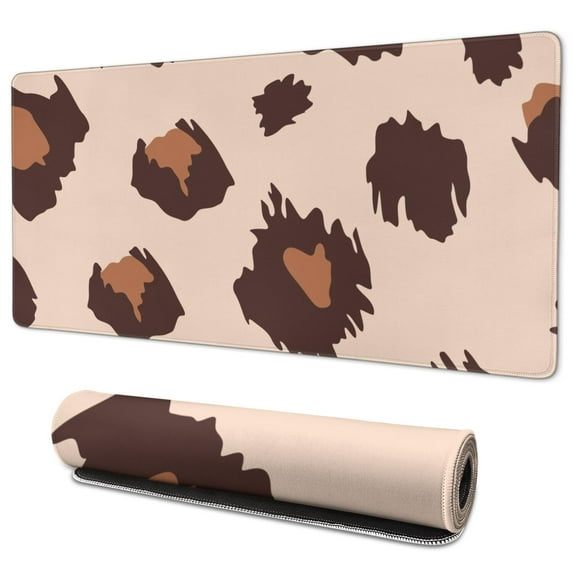 Long Mouse Pads for Desk,Beige and Brown Of Leopard Print Desk Mats on Top Of Desks, Desk Mouse Pad Extra Large with 3mm Non-Slip Base and Stitched Edge for Gaming,Office,Work,Home 35.4"x15.7"