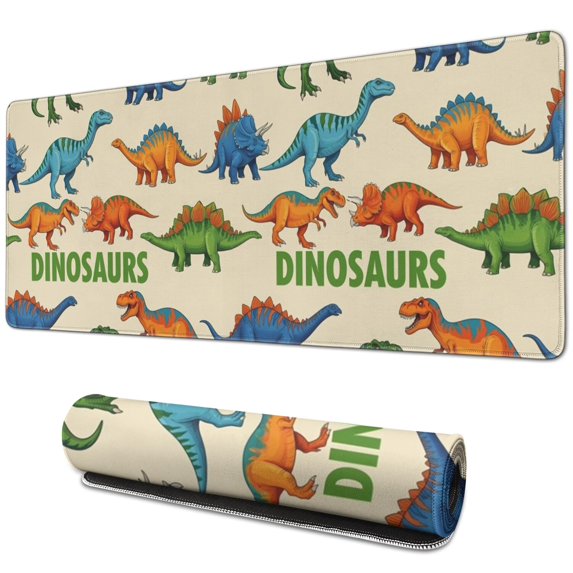 Long Mouse Pads for Desk,Beige Cartoon Dinosaurs Pattern Desk Mats on Top Of Desks, Desk Mouse Pad Extra Large with 3mm Non-Slip Base and Stitched Edge for Gaming,Office,Work,Home 31.5"x11.8"
