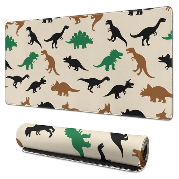 Long Mouse Pads for Desk,Beige Cartoon Dinosaurs Silhouettes Desk Mats on Top Of Desks, Desk Mouse Pad Extra Large with 3mm Non-Slip Base and Stitched Edge for Gaming,Work,Home 31.5"x15.7"