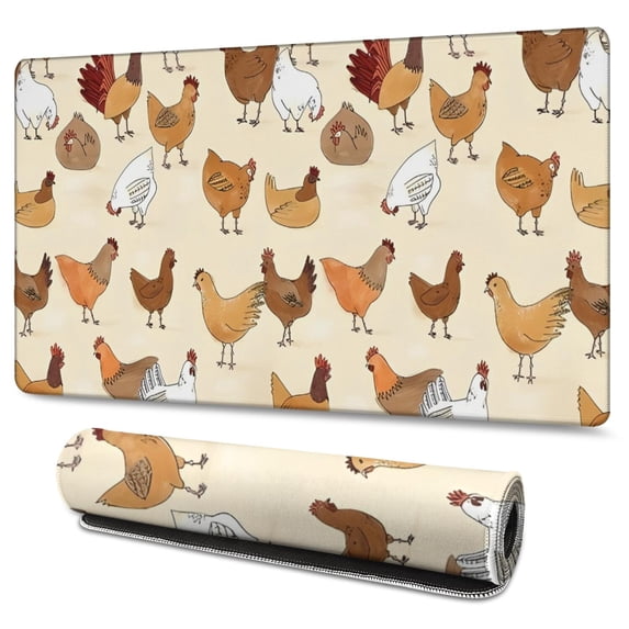 Long Mouse Pads for Desk,Beige Chicken Cartoon Pattern Desk Mats on Top Of Desks, Desk Mouse Pad Extra Large with 3mm Non-Slip Base and Stitched Edge for Gaming,Office,Work,Home 47.3x23.6in