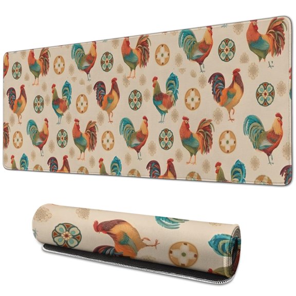 Long Mouse Pads for Desk,Beige Chicken Pattern Desk Mats on Top Of Desks, Desk Mouse Pad Extra Large with 3mm Non-Slip Base and Stitched Edge for Gaming,Office,Work,Home 31.5x11.8in