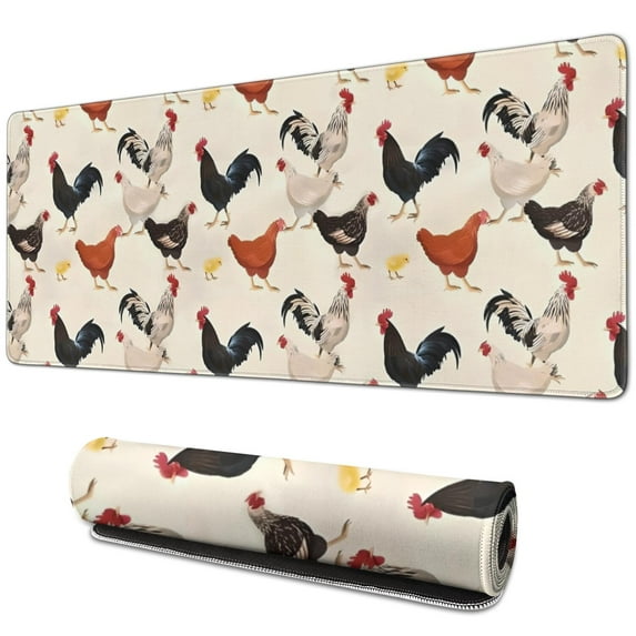 Long Mouse Pads for Desk,Beige Chicken Pattern Desk Mats on Top Of Desks, Desk Mouse Pad Extra Large with 3mm Non-Slip Base and Stitched Edge for Gaming,Office,Work,Home 31.5x11.8in