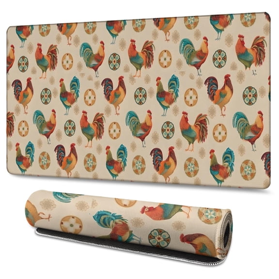Long Mouse Pads for Desk,Beige Chicken Pattern Desk Mats on Top Of Desks, Desk Mouse Pad Extra Large with 3mm Non-Slip Base and Stitched Edge for Gaming,Office,Work,Home 47.3x23.6in