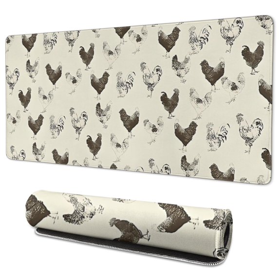 Long Mouse Pads for Desk,Beige Chicken Sketch Pattern Desk Mats on Top Of Desks, Desk Mouse Pad Extra Large with 3mm Non-Slip Base and Stitched Edge for Gaming,Office,Work,Home 35.4x15.7in