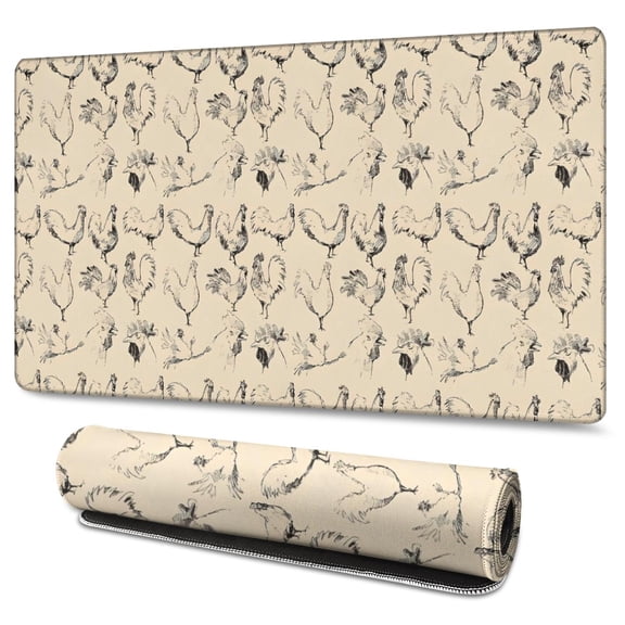 Long Mouse Pads for Desk,Beige Chicken Sketch Pattern Desk Mats on Top Of Desks, Desk Mouse Pad Extra Large with 3mm Non-Slip Base and Stitched Edge for Gaming,Office,Work,Home 47.3x23.6in