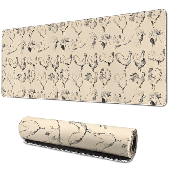 Long Mouse Pads for Desk,Beige Chicken Sketch Pattern Desk Mats on Top Of Desks, Desk Mouse Pad Extra Large with 3mm Non-Slip Base and Stitched Edge for Gaming,Office,Work,Home 31.5x11.8in