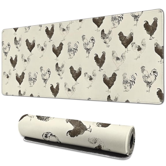 Long Mouse Pads for Desk,Beige Chicken Sketch Pattern Desk Mats on Top Of Desks, Desk Mouse Pad Extra Large with 3mm Non-Slip Base and Stitched Edge for Gaming,Office,Work,Home 31.5x11.8in