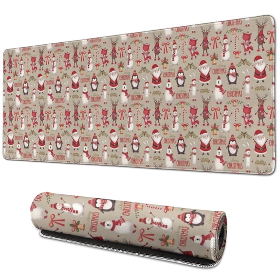 Long Mouse Pads for Desk,Beige Christmas Character Pattern Desk Mats on Top Of Desks, Desk Mouse Pad Extra Large with 3mm Non-Slip Base and Stitched Edge for Gaming,Office,Work,Home 31.5x11.8in