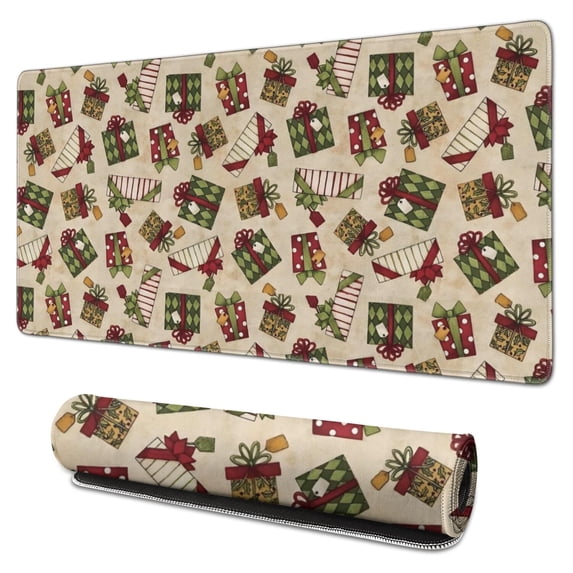 Long Mouse Pads for Desk,Beige Christmas Gift Pattern Desk Mats on Top Of Desks, Desk Mouse Pad Extra Large with 3mm Non-Slip Base and Stitched Edge for Gaming,Office,Work,Home 31.5x15.7in