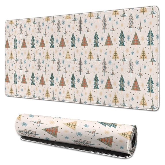 Long Mouse Pads for Desk,Beige Christmas Tree Pattern Desk Mats on Top Of Desks, Desk Mouse Pad Extra Large with 3mm Non-Slip Base and Stitched Edge for Gaming,Office,Work,Home 31.5x15.7in