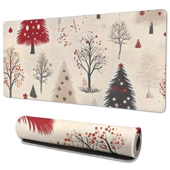 Long Mouse Pads for Desk,Beige Christmas Tree Pattern Desk Mats on Top Of Desks, Desk Mouse Pad Extra Large with 3mm Non-Slip Base and Stitched Edge for Gaming,Office,Work,Home 35.4x15.7in