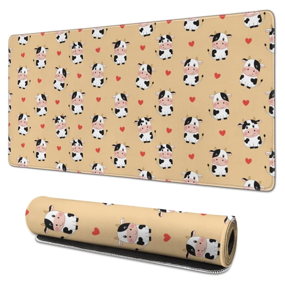 Long Mouse Pads for Desk,Beige Cow Heart Pattern Desk Mats on Top Of Desks, Desk Mouse Pad Extra Large with 3mm Non-Slip Base and Stitched Edge for Gaming,Office,Work,Home 31.5"x15.7"