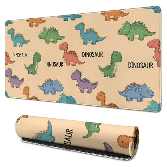Long Mouse Pads for Desk,Beige Dinosaur Text Pattern Desk Mats on Top Of Desks, Desk Mouse Pad Extra Large with 3mm Non-Slip Base and Stitched Edge for Gaming,Office,Work,Home 31.5"x15.7"