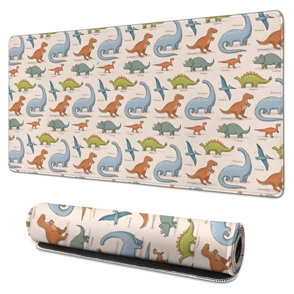 Long Mouse Pads for Desk,Beige Dinosaurs Birds Pattern Desk Mats on Top Of Desks, Desk Mouse Pad Extra Large with 3mm Non-Slip Base and Stitched Edge for Gaming,Office,Work,Home 31.5"x15.7"