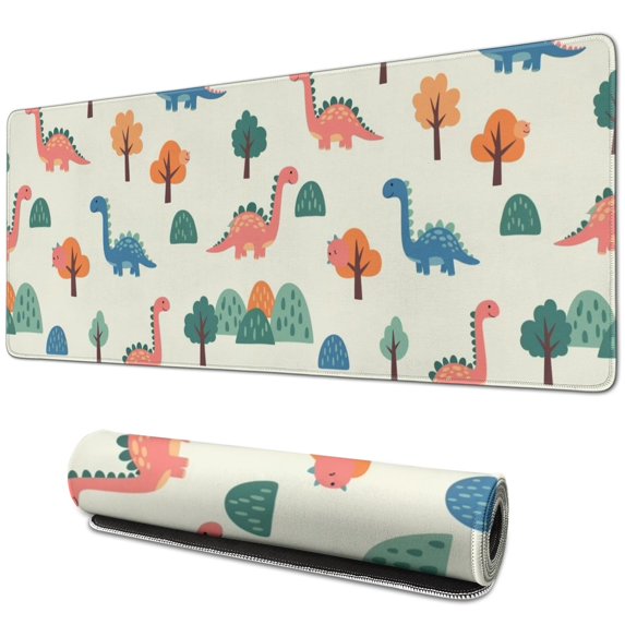 Long Mouse Pads for Desk,Beige Dinosaurs Landscapes Pattern Desk Mats on Top Of Desks, Desk Mouse Pad Extra Large with 3mm Non-Slip Base and Stitched Edge for Gaming,Office,Work,Home 31.5"x11.8"