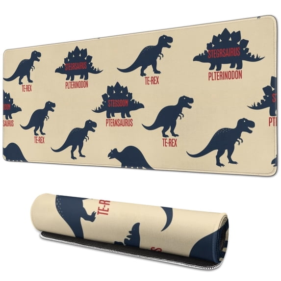 Long Mouse Pads for Desk,Beige Dinosaurs Names Pattern Desk Mats on Top Of Desks, Desk Mouse Pad Extra Large with 3mm Non-Slip Base and Stitched Edge for Gaming,Office,Work,Home 31.5"x11.8"