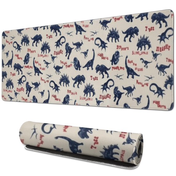 Long Mouse Pads for Desk,Beige Dinosaurs Text Pattern Desk Mats on Top Of Desks, Desk Mouse Pad Extra Large with 3mm Non-Slip Base and Stitched Edge for Gaming,Office,Work,Home 31.5"x11.8"