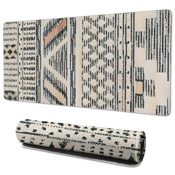 Long Mouse Pads for Desk,Beige Geometric Stripe Diamond Pattern Desk Mats on Top Of Desks, Desk Mouse Pad Extra Large with 3mm Non-Slip Base and Stitched Edge for Gaming,Office,Work,Home 35.4"x15.7"