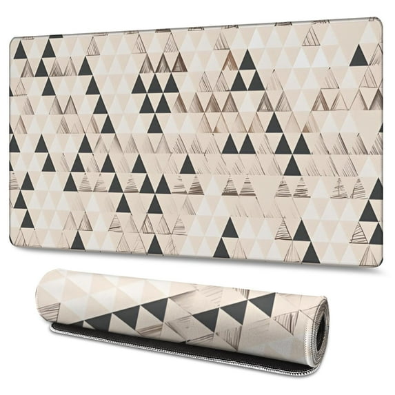 Long Mouse Pads for Desk,Beige Geometric Triangle Pattern Desk Mats on Top Of Desks, Desk Mouse Pad Extra Large with 3mm Non-Slip Base and Stitched Edge for Gaming,Office,Work,Home 47.3"x23.6"