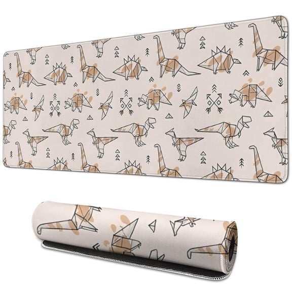 Long Mouse Pads for Desk,Beige Origami Dinosaurs Geometric Desk Mats on Top Of Desks, Desk Mouse Pad Extra Large with 3mm Non-Slip Base and Stitched Edge for Gaming,Work,Home 31.5"x11.8"