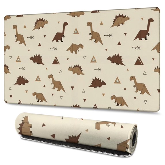 Long Mouse Pads for Desk,Beige Origami Dinosaurs Pattern Desk Mats on Top Of Desks, Desk Mouse Pad Extra Large with 3mm Non-Slip Base and Stitched Edge for Gaming,Office,Work,Home 47.3"x23.6"