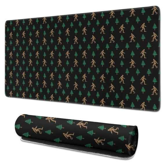 Long Mouse Pads for Desk,Black Bigfoot and Tree Pattern Desk Mats on Top Of Desks, Desk Mouse Pad Extra Large with 3mm Non-Slip Base and Stitched Edge for Gaming,Office,Work,Home 31.5"x15.7"