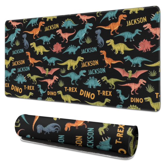 Long Mouse Pads for Desk,Black Cartoon Dinosaurs Names Pattern Desk Mats on Top Of Desks, Desk Mouse Pad Extra Large with 3mm Non-Slip Base and Stitched Edge for Gaming,Office,Work,Home 31.5"x15.7"