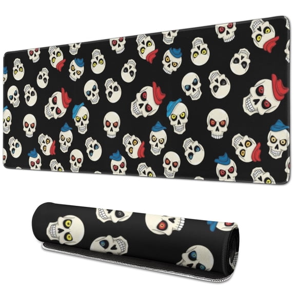 Long Mouse Pads for Desk,Black Cartoon Skull Pattern Desk Mats on Top Of Desks, Desk Mouse Pad Extra Large with 3mm Non-Slip Base and Stitched Edge for Gaming,Office,Work,Home 31.5"x11.8"