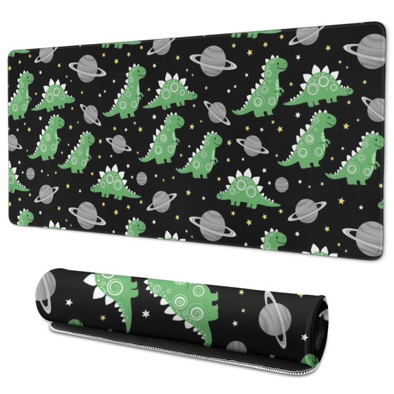 Long Mouse Pads for Desk,Black Cartoon Space Dinosaurs Pattern Desk Mats on Top Of Desks, Desk Mouse Pad Extra Large with 3mm Non-Slip Base and Stitched Edge for Gaming,Office,Work,Home 35.4"x15.7"